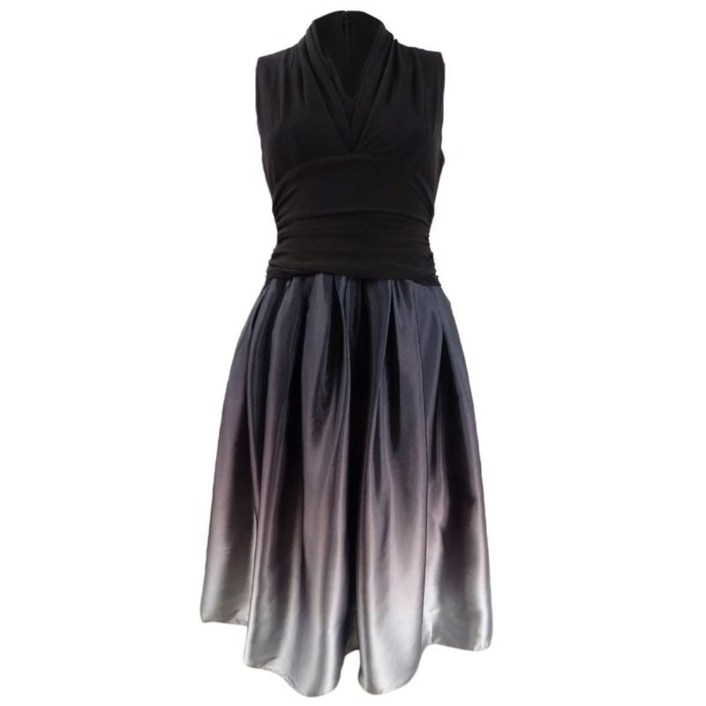 SL Fashions Women's Petite Ombre Ruched Waist Dress (6P, Black/Silver)